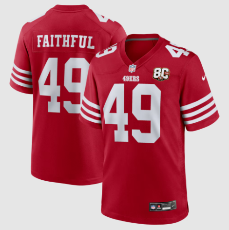 San Francisco 49ers The Faithful Scarlet 80th Anniversary Game Jersey