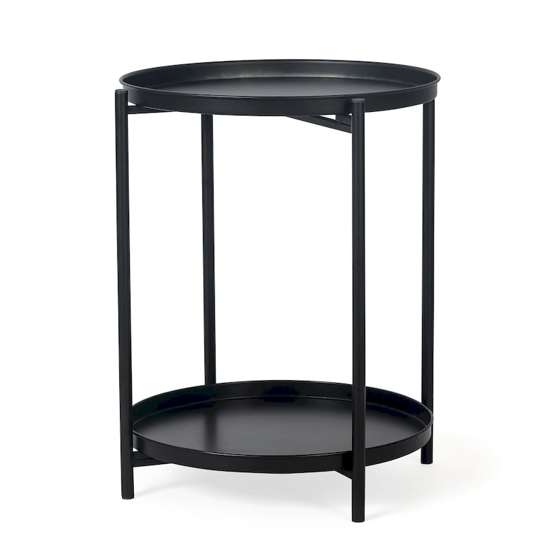 Adeco Side Table 2-Tier Metal Round End Table with Removable Tray - 17.5