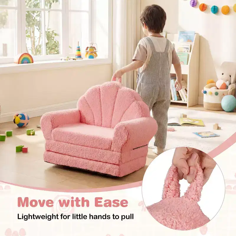 Costway Fold-out Kids Sofa 2-in-1 Convertible Toddler Couch & Lounger with Non-slip Base Beige/Green/Pink