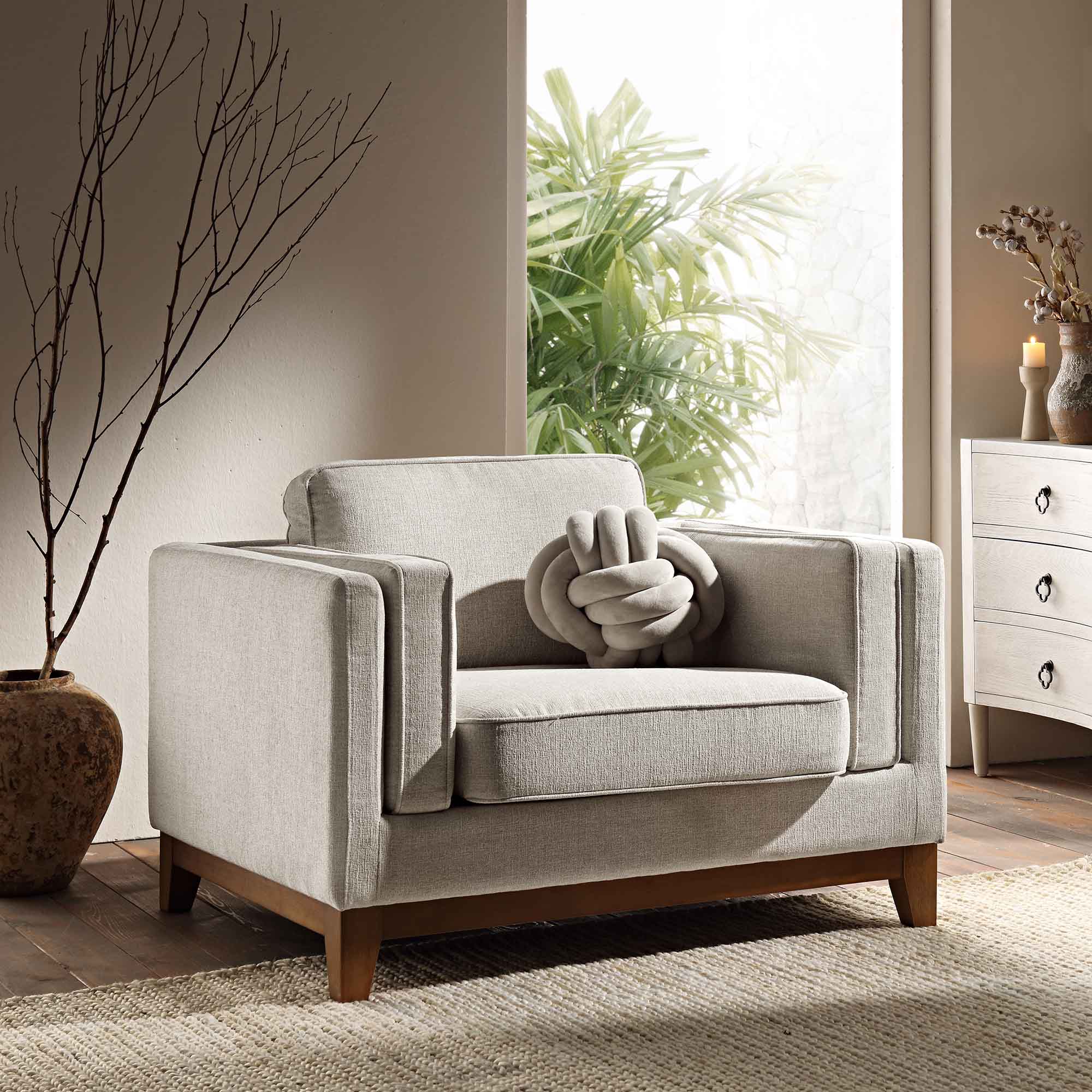 Oatmeal Fabric Sofa, 1-Seater
