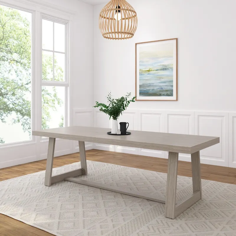 Dining Table 94 Solid Pine Wood 8-Seater Farmhouse Wirebrush Finish Non-Toxic