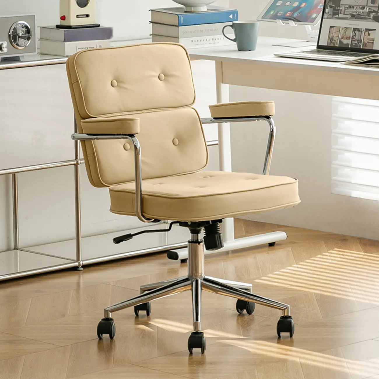 Modern Leather Swivel Office Chair with Arms