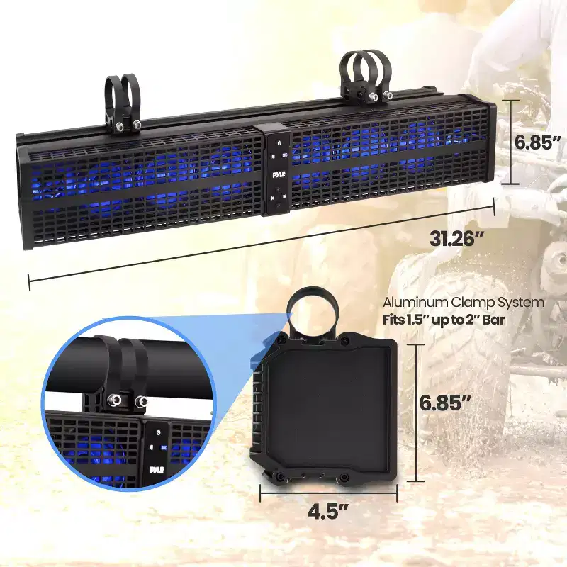 32'' Powered Soundbar System for ATV/UTV with Built-in Bluetooth, LED Lights, Easy Installation