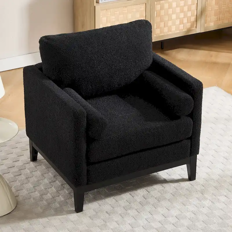 35.4 W Modern Reading Chair,Upholstered Accent Chair with Pillows and Wood Legs