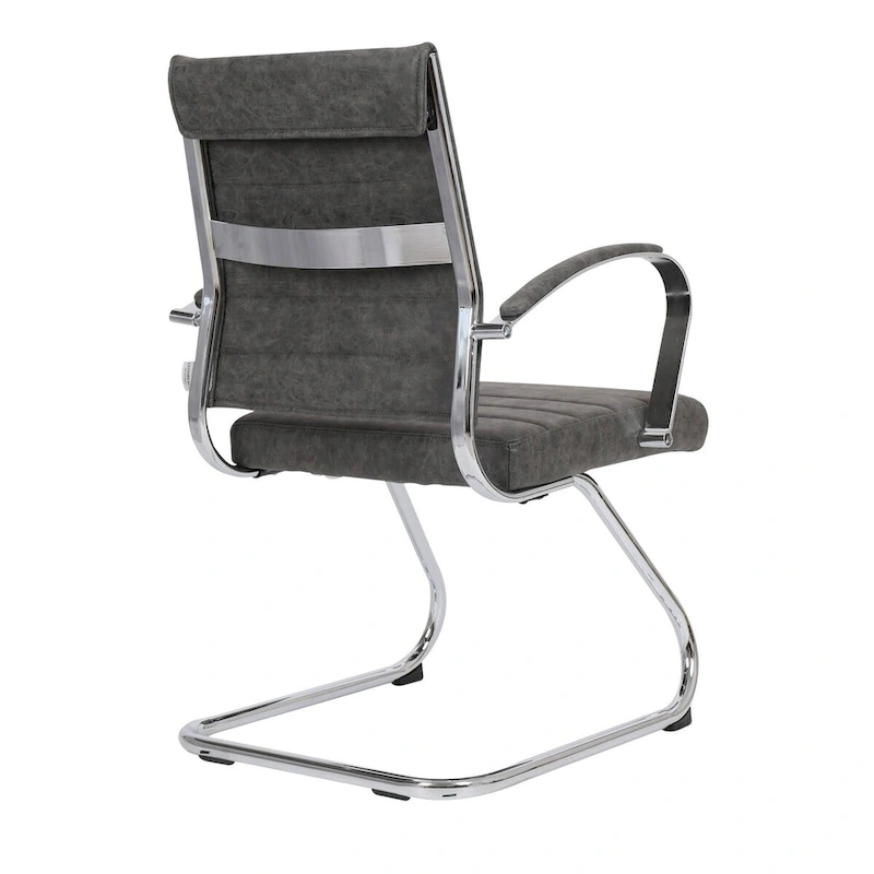Leather Office Chair with Stainless Steel Sled Base Benmar Series by LeisureMod