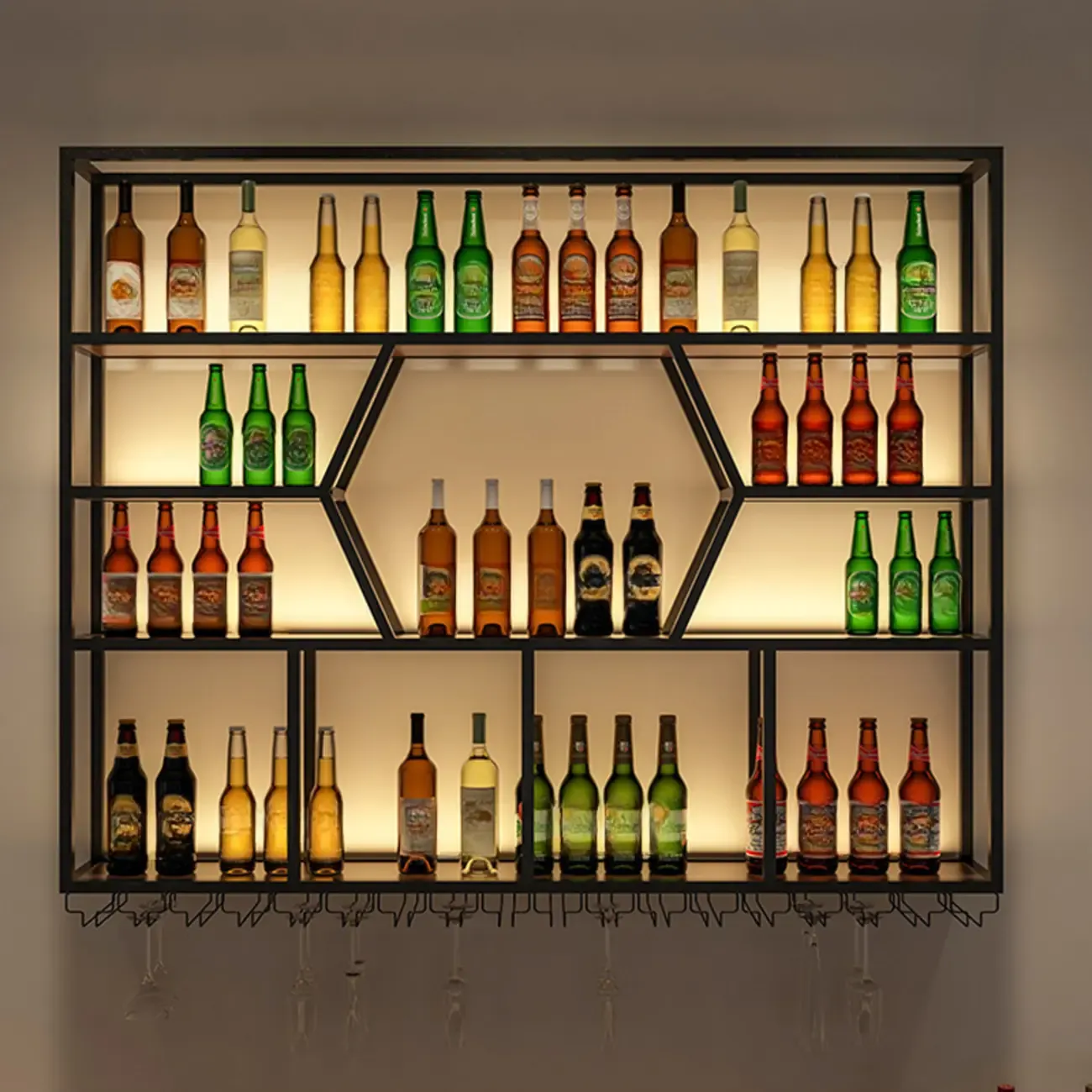 Modern Black Metal Wall-Mounted Gridding Wine Rack