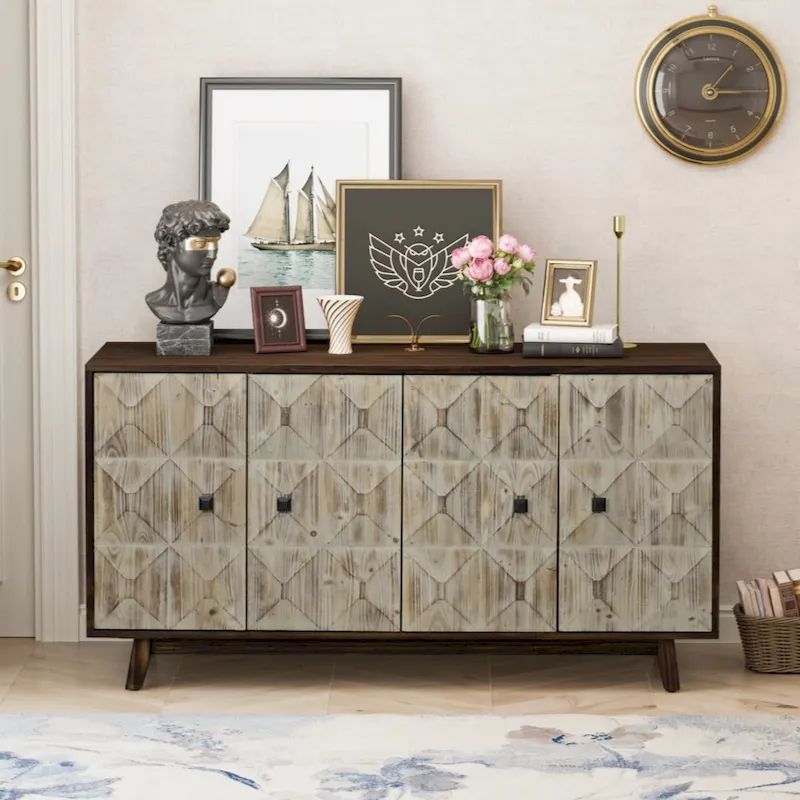 59.84 4 Doors Vintage Sideboard ,Freestanding Sideboard Storage Cabinet Entryway Floor Cabinet for Living Room Office Bedroom