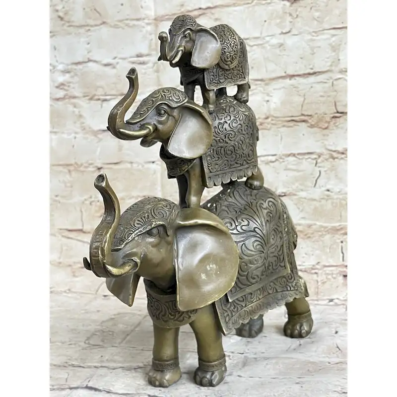 Stacked 3 Lucky Imitative Elephants Bronze Metal Statue Sculpture Figurine 12 Inches X 12 Inches