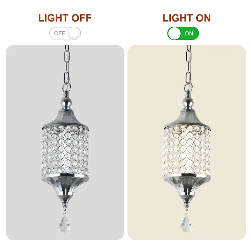 CurveCurio 7  Classic Crystal Pendant w Dimmable LED Light, Adjustable Hanging Chain up to 70 inches