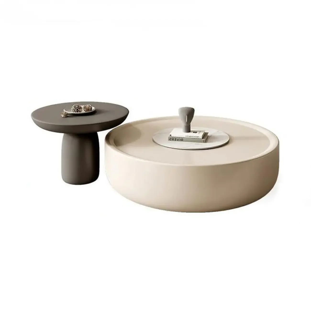 White Tray Top Stylish Round Wood Drawer Coffee Table