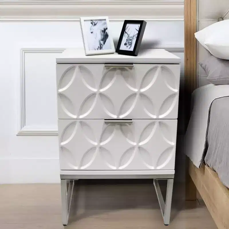 eHemco End Table Side Table with 2 Drawers and Metal Legs, White