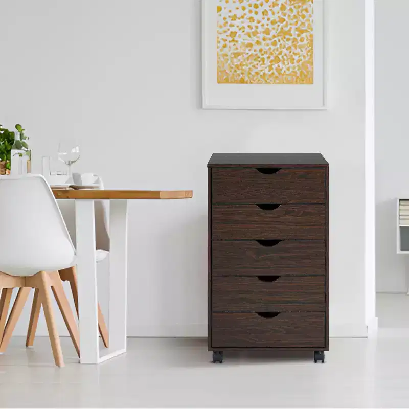 5-Drawer Office File Storage Cabinet, Smart Storage with Adjustable Dividers, Lockable Casters & Smooth Slides