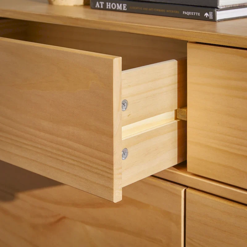 Mid-Century Modern Solid Pine 6-Drawer Dresser with Cut-Out Handles, 52
