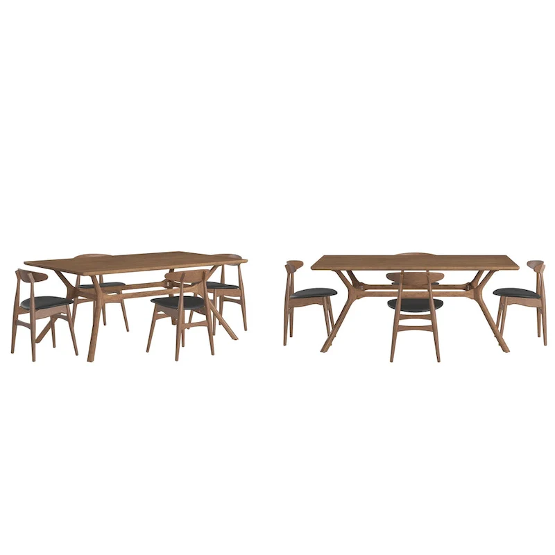 Sylvestria Mid-Century Walnut Finish Rectangular Dining Set