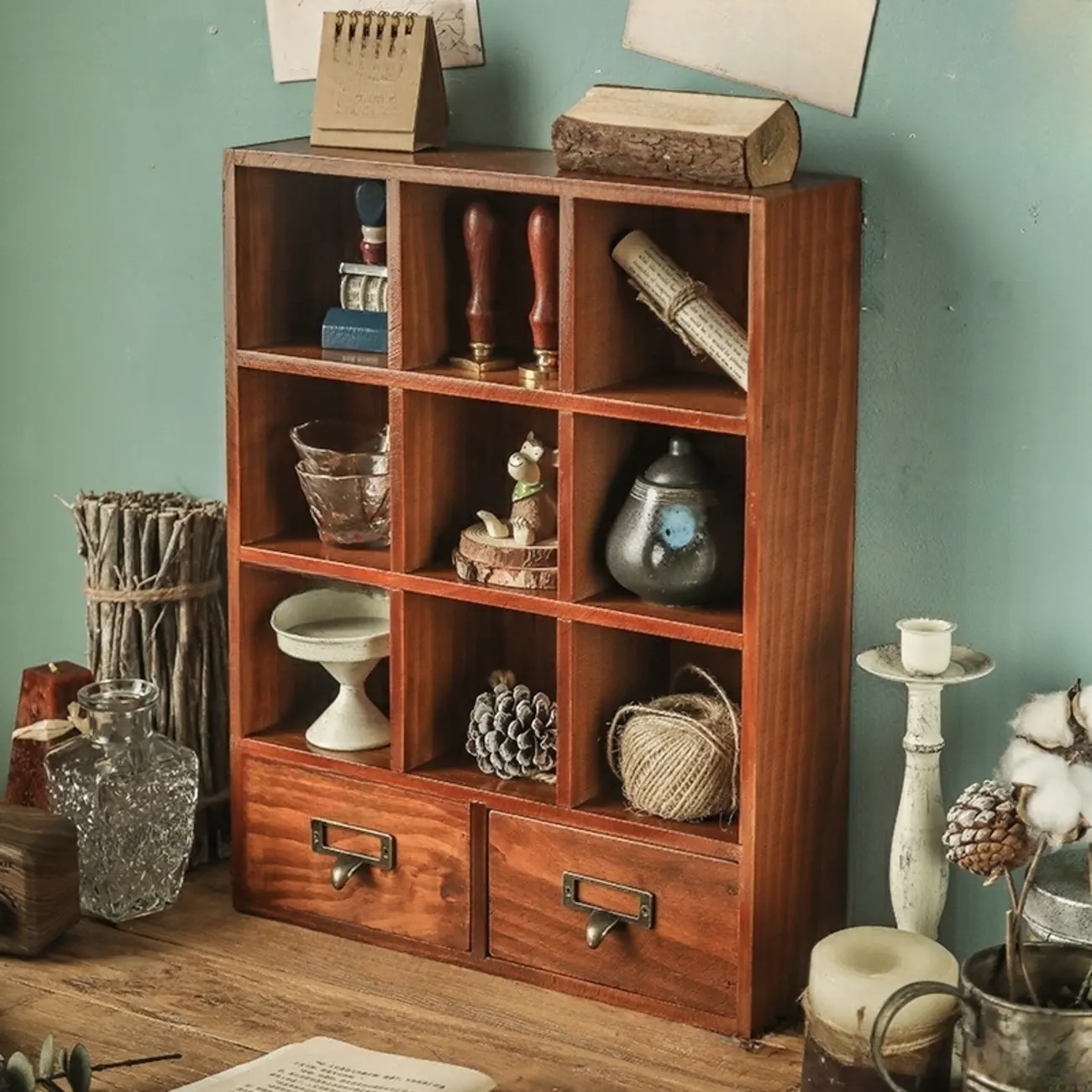 Elegant Freestanding Wooden Display Cabinet with Drawers