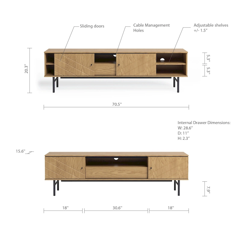 Studio London Amara 70.6 Media Console Oak Effect TV Stand