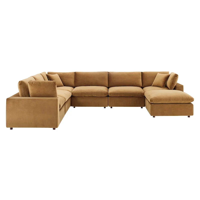 Commix Down Filled Overstuffed Velvet 7-Piece Sectional Sofa