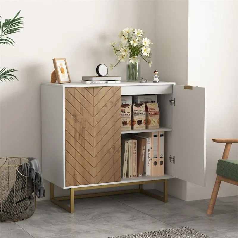 Modern Buffet Sideboard Cabinet with 2 Doors and Metal Bottom