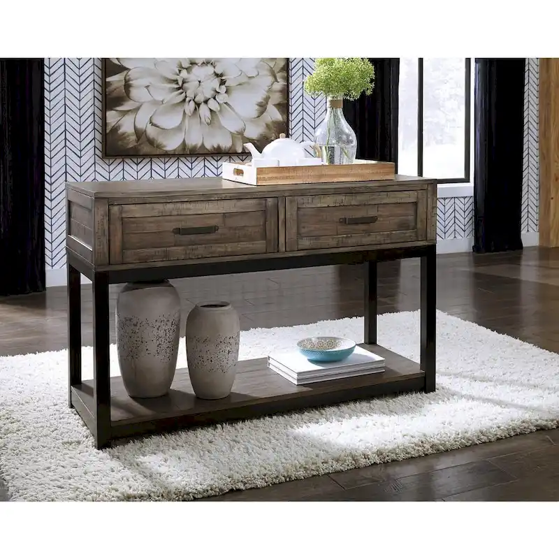 Casual Sofa Table with Drawers - Grayish Brown