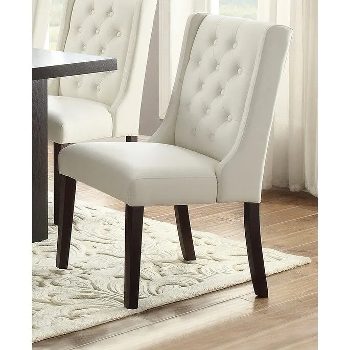 Set of 2 Wingback Dining Chairs, Tufted Faux Leather