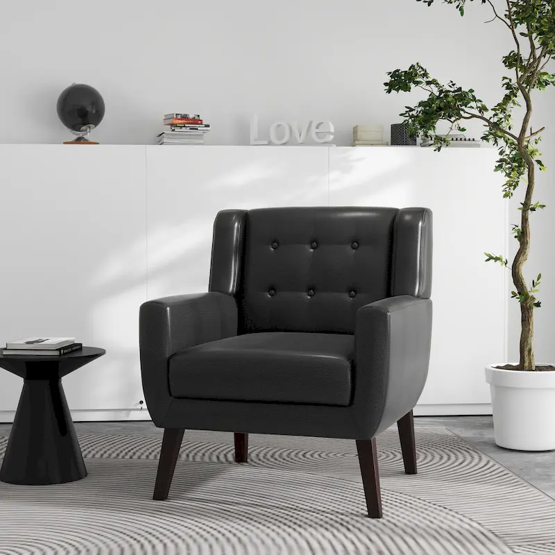 Black/Brown/Coffee/Cream/Green Tufted PU Leather Accent Armchair, Single
