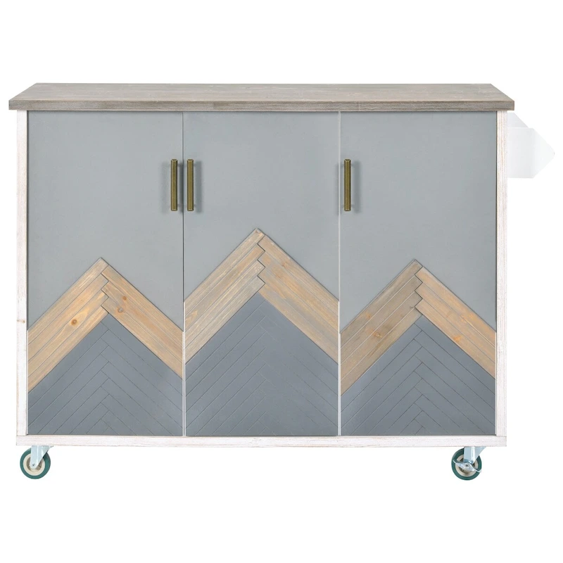51.6 in. W Farmhouse Kitchen Island with Drop Leaf, Internal Storage Rack and Three Doors