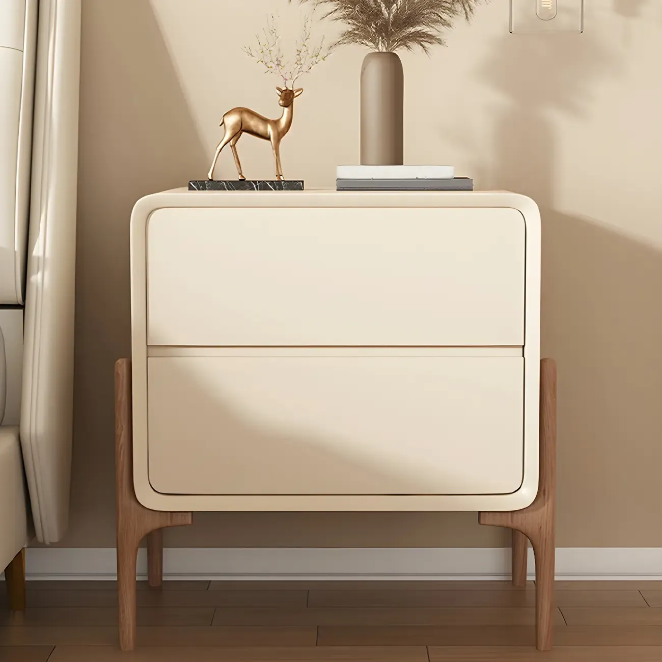 Morandi Cubic Leather Wood Small Bedside Table