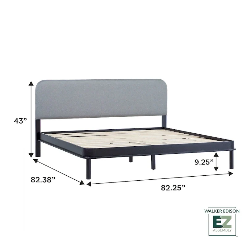Walker Edison Solid Wood King Bed with Curved Upholstered Headboard