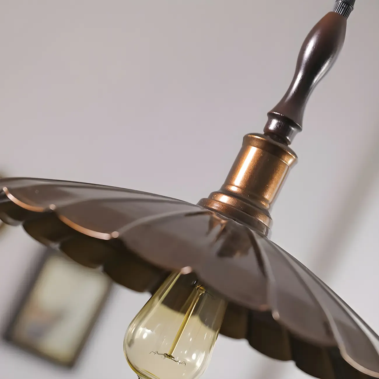 Brown Iron Fluted Cone Round Pendant Light