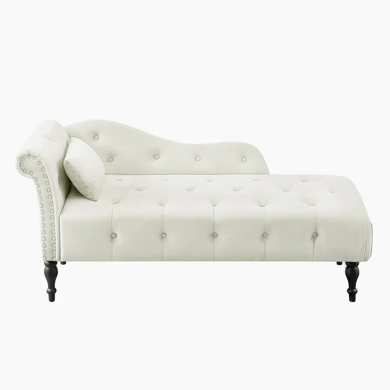 Modern 60.6 Velvet Upholstered Buttons Tufted Chaise Lounge Chair with Solid Wood Legs and Nailheads