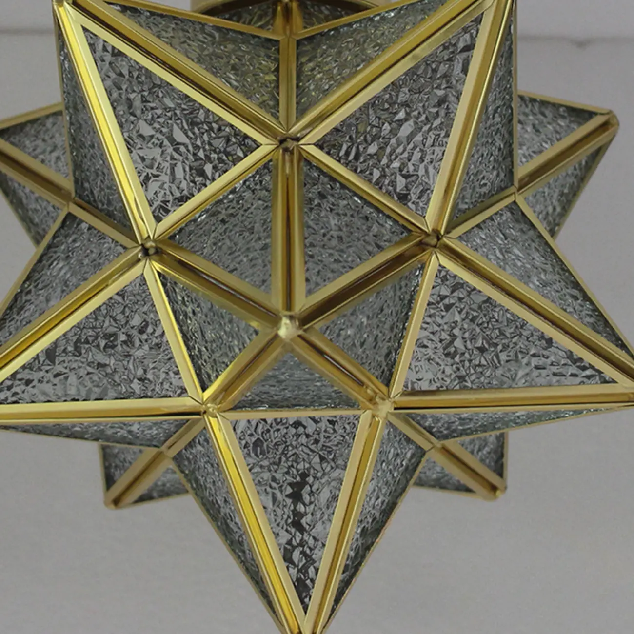 Colonial Style Gold Star Glass Shade Semi Flush Ceiling Light