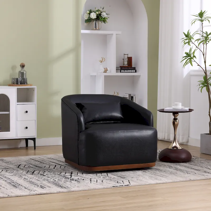 Upholstered 360 Swivel Barrel Accent Chair with Metal Base