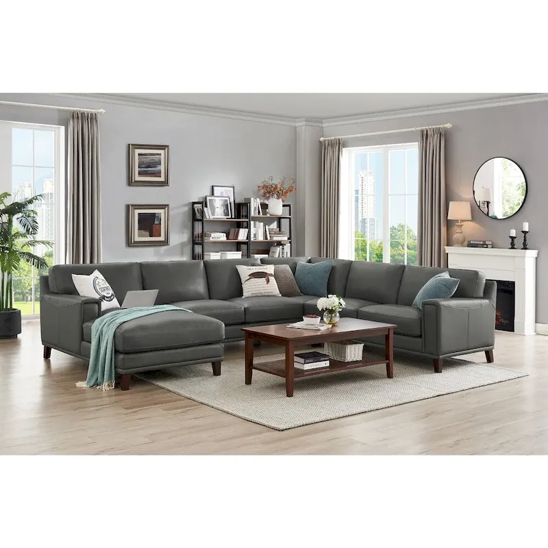 Hydeline Hayward Top Grain Leather Sectional Sofa with Chaise