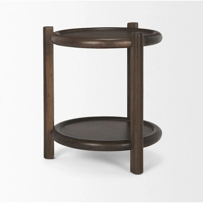 Dark Brown Wood w/ Bottom Shelf Round Accent Table - 23.5L x 23.5W x 26.0H
