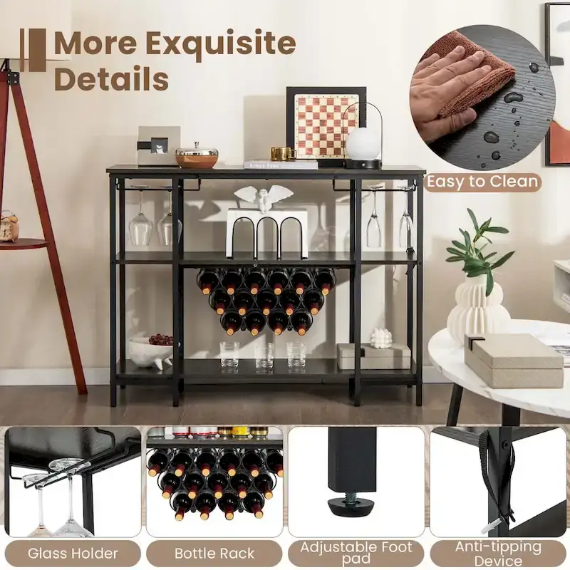 Wine Cabinet Bar Table Rack for Drinks and Glasses