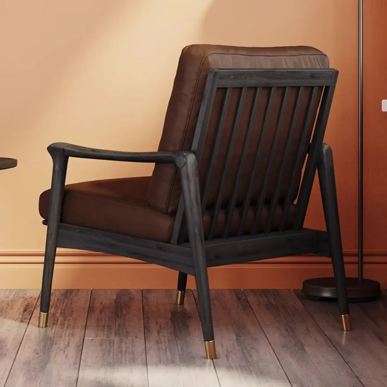 Mid-Century Modern Genuine Leather Arm Chair Living Room