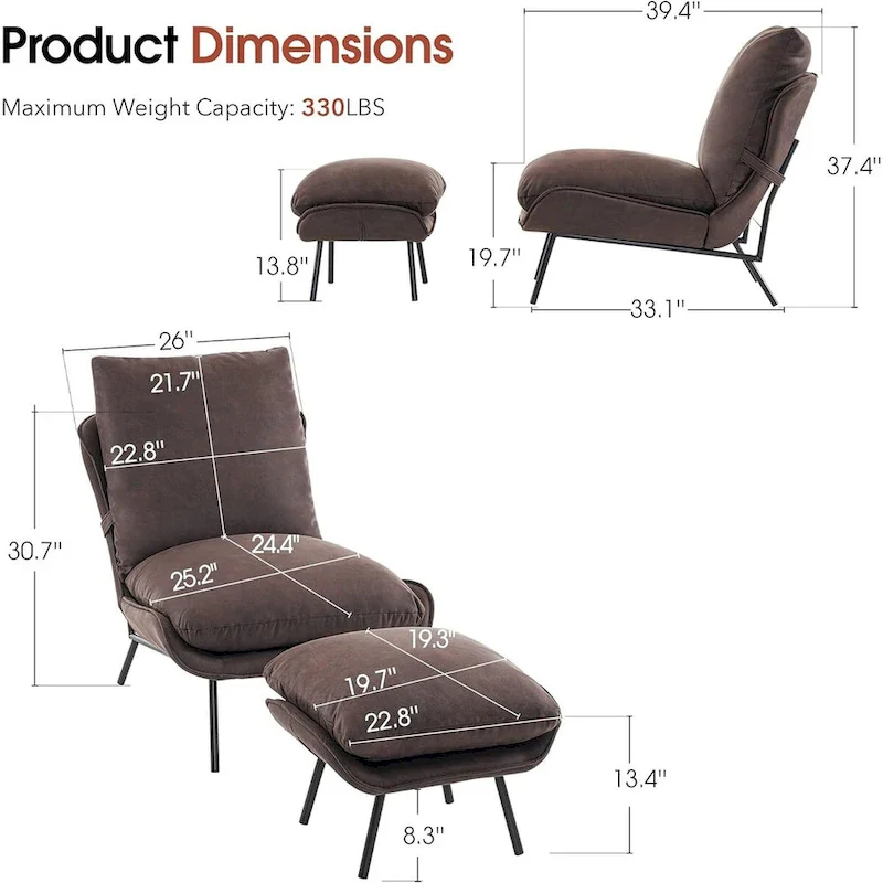 Leathaire Fabric Accent Chair with Ottoman