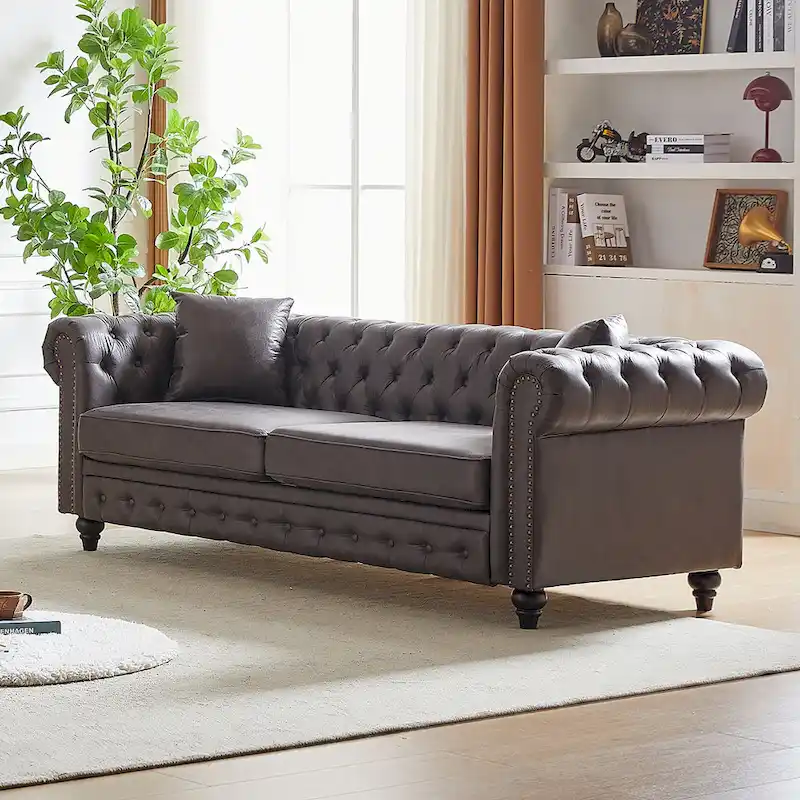 Chesterfield 85.5 Tech Fabric 3-seater Sofa with Cushions