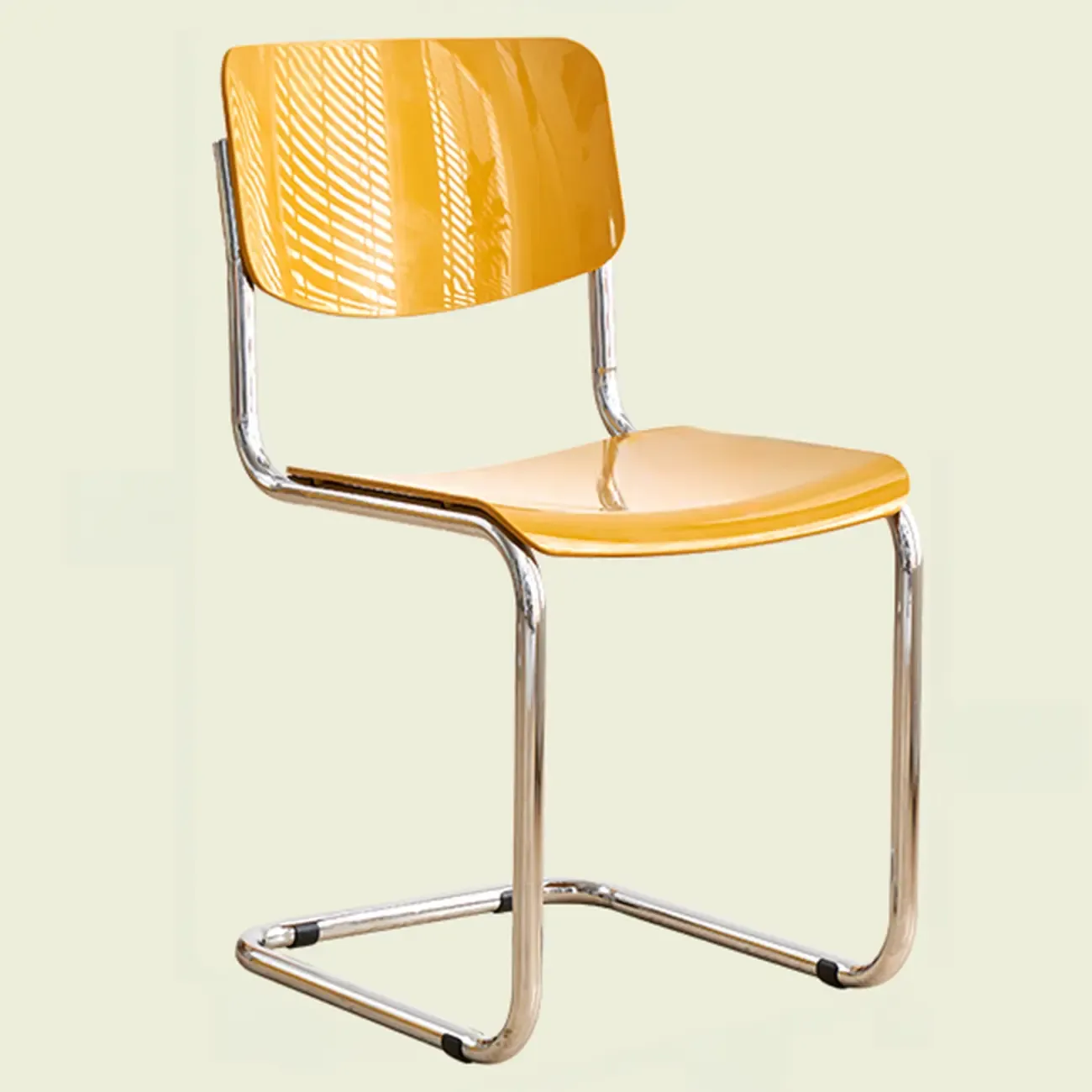 Simple Metal Armless Dining Chair in Yellow Solid Back