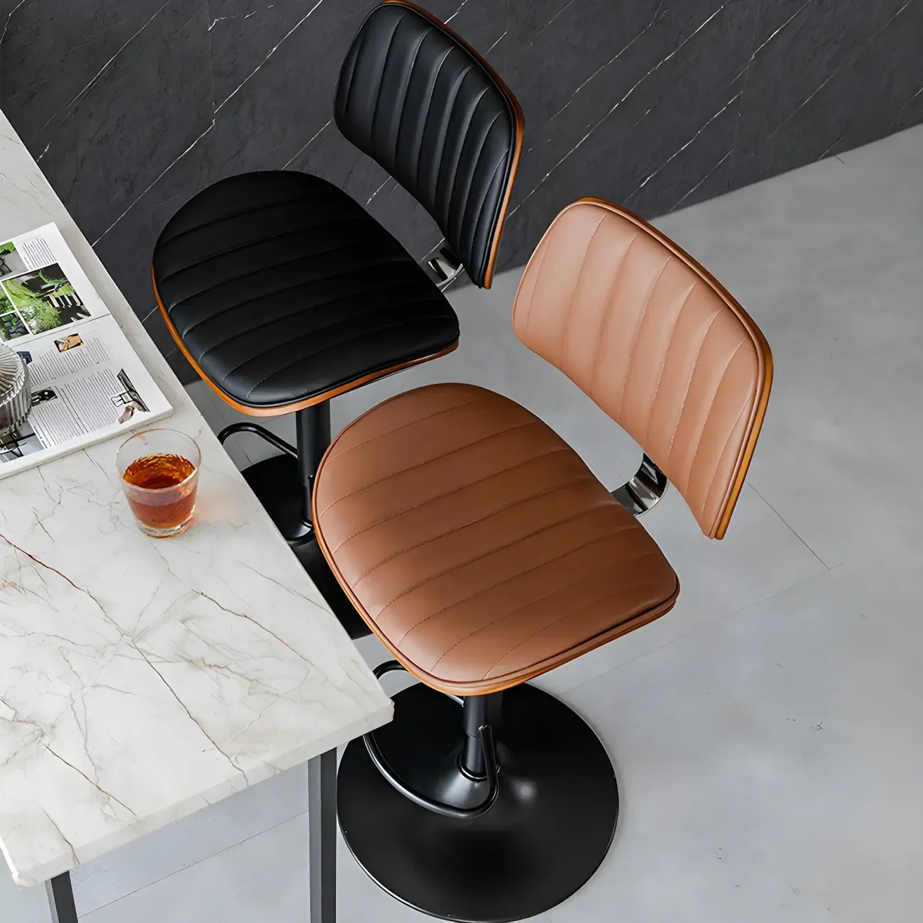 Modern Faux Leather Adjustable Swivel Bar Stools