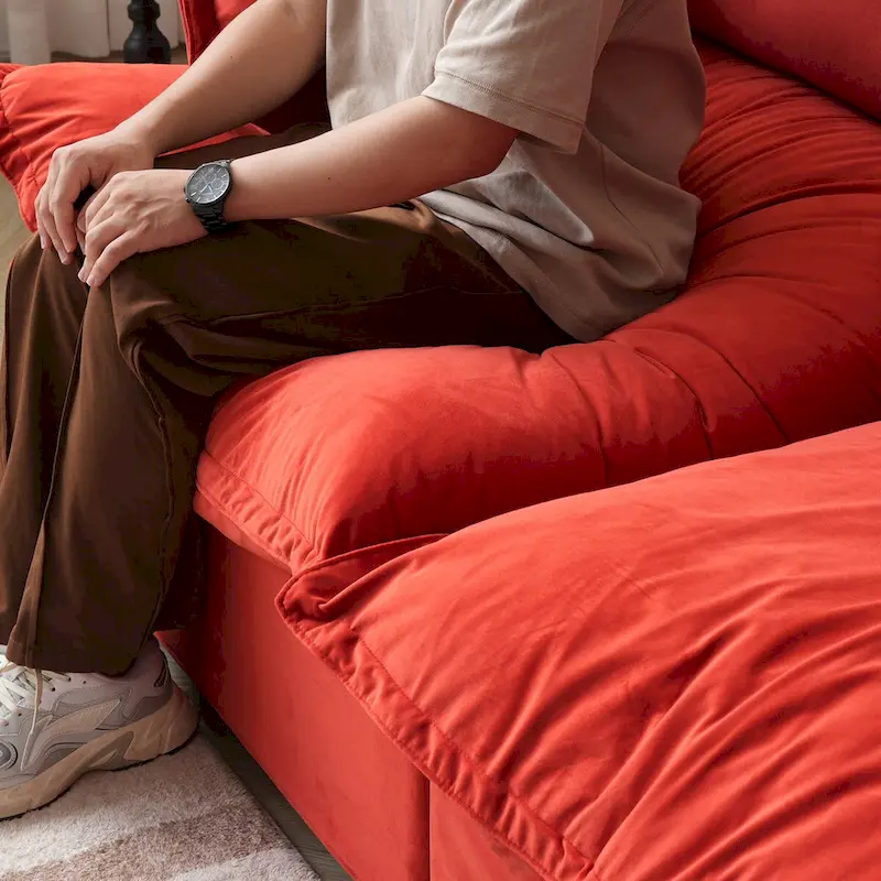 Cloud Sectional Sofa Down Feather Modular Couch L-shaped Velvet Wide Deep Seat Convertible Sofa.