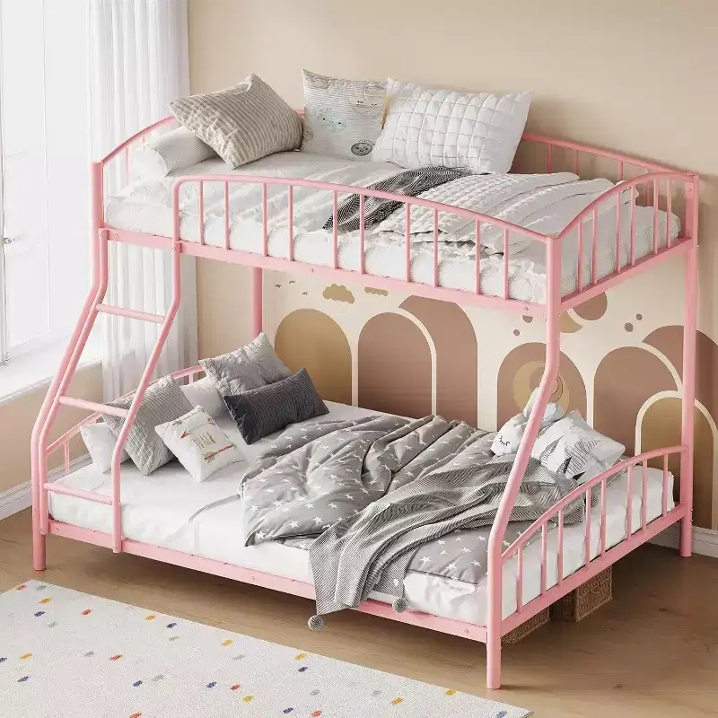 Twin Over Full Metal Bunk Bed, Space Saving Heavy Duty Steel Frame With Arched Guardrail And Ladder, Easy Assembly, No Box Spring Needed