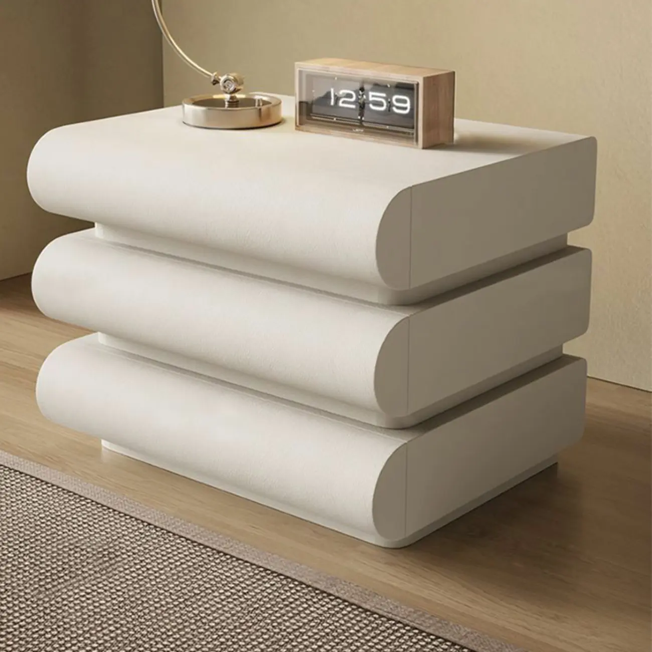 Modern White Pine Wood Leather 2-Drawer Nightstand