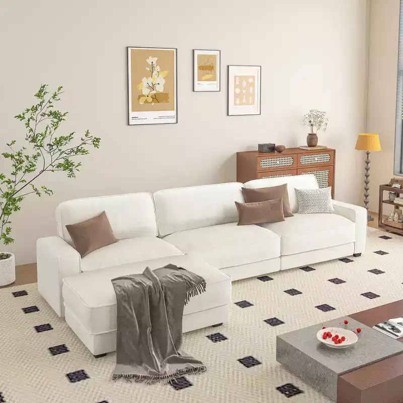 Dyonery 120 L-Shaped Modular Sectional Sofa,Oversized Cloud Couch with Movable Ottoman,4-Seat Chenille Deep Seat Sofa with Pillow,Sectional Couches