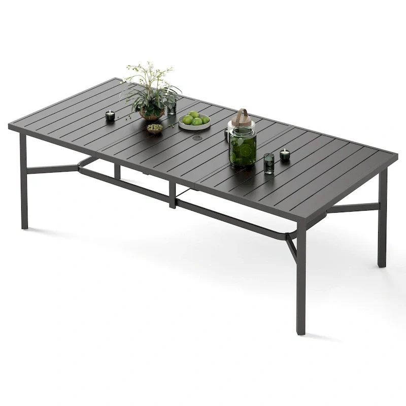 MAISON ARTS Extra Large Metal Patio Dining Table Steel Rectangular Outdoor Table for 8 Person