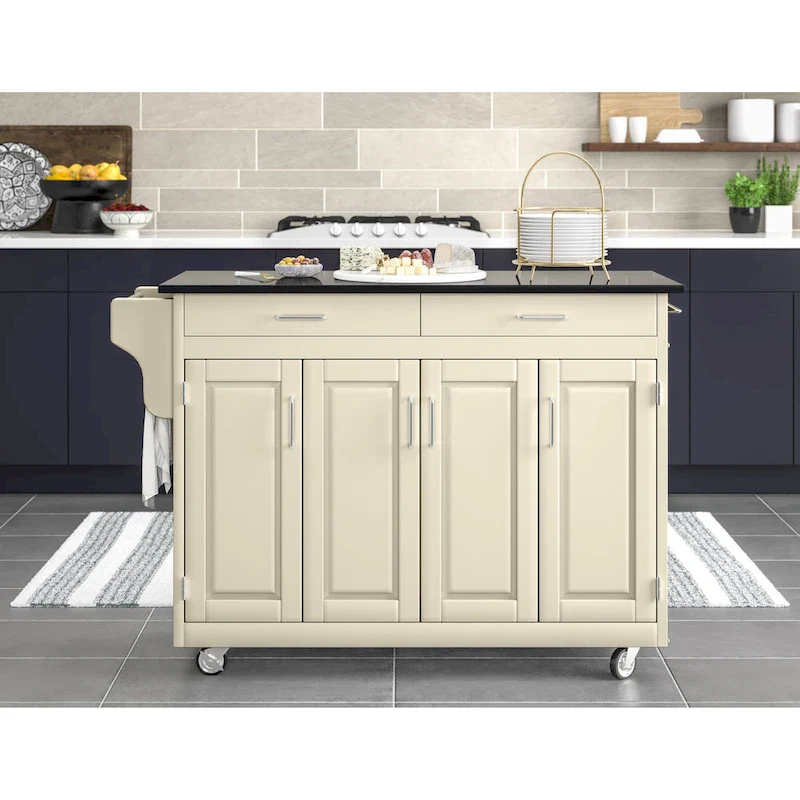 Create-a-Cart White Kitchen Cart with Black Granite Top