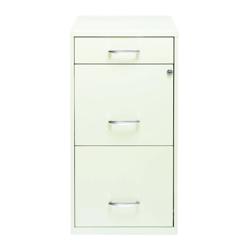 Off-White High-Gloss Steel 3-Drawer File Cabinet with Cam Lock and Letter-Size File Drawers
