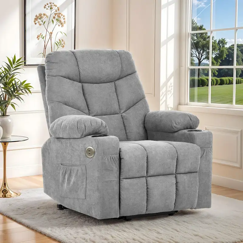 Moasis Grey Fabric Power Lift Recliner Chair for Elderly