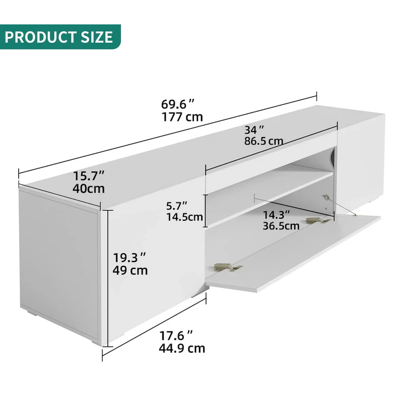 Moasis 70-inch High Glossy Wood TV Stand LED Entertainment Center Media Console