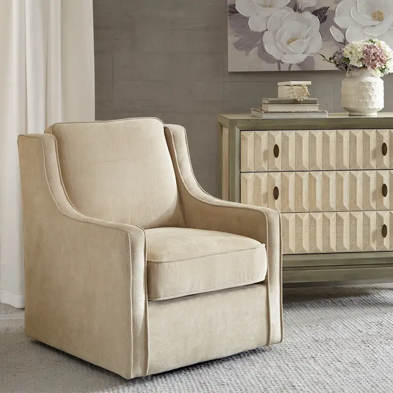 360° Swivel Accent Chair – Cream / Dusty Aqua / Grey, Chenille, Seats 1